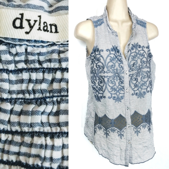dylan Tops - ANTHROPOLOGIE Dylan Embroidered Crochet Trim Top Sz S